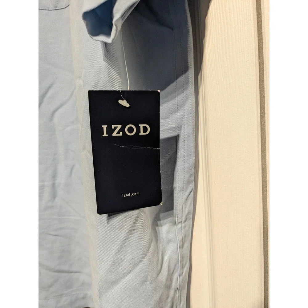 IZOD Shirt Men XL Light Blue 100% Silk Short Sleeve Button Washable Pocket‎ NWT - Picture 3 of 14